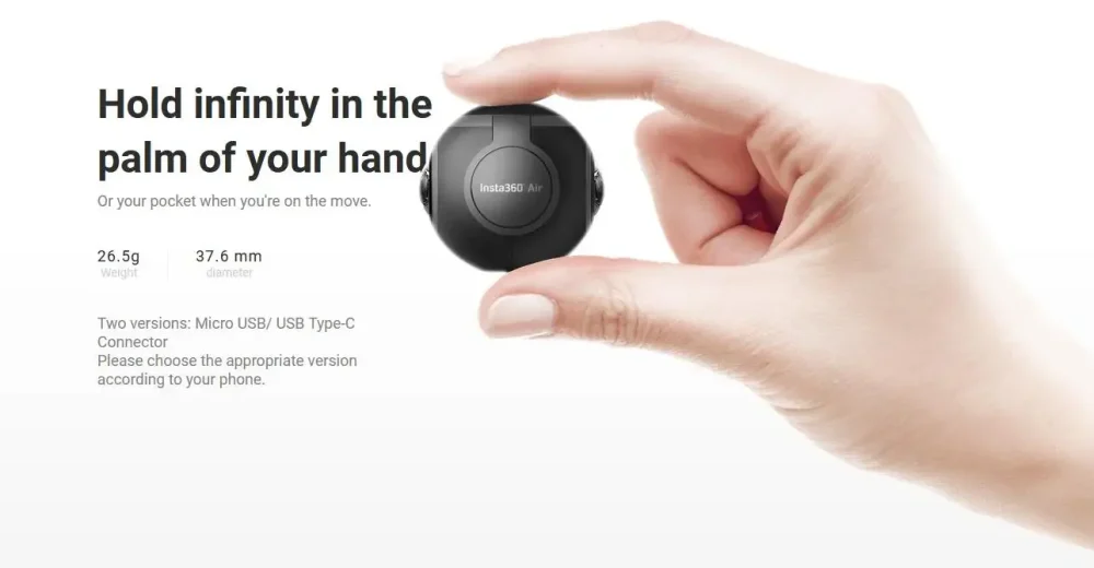 Insta360 Air Action Camera - Mini 360 Panoramic Camera Plug and Play for Android Phone PC 360 Webcam 360 Live 2K Video 3K Photo - Image 3
