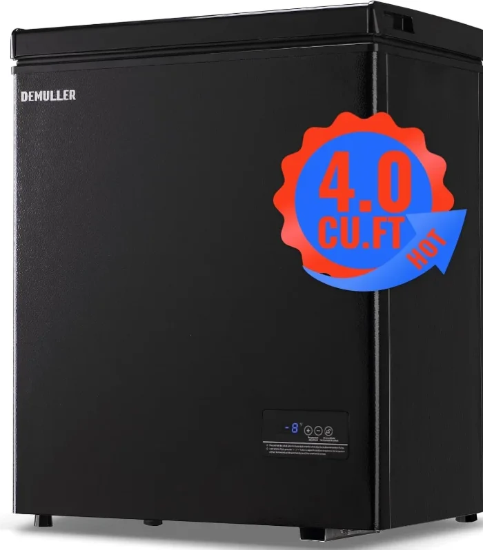 Mini Chest Freezer Top Open Door Small Freezer Deep Freezer with Removable Storage Basket for Home Kitchen Garage Black